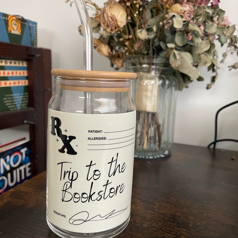Rx Trip to the Bookstore Glass Tumbler with Straw